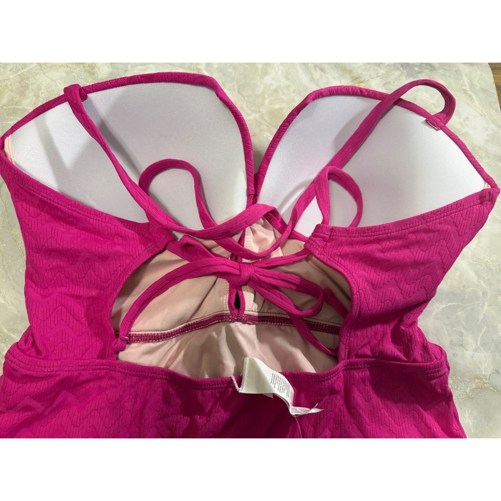 CupShe Pink Swimsuit Criss Cross Lace Up Back Sweetheart Neck Textured L - Picture 9 of 13